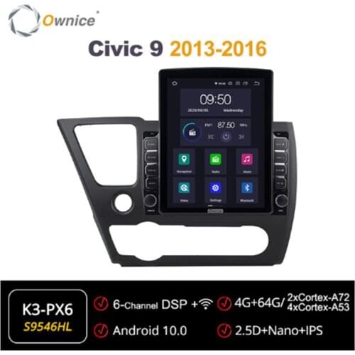 Ownice Octa 8 Core Android 10.0 Car Radio forCivic 9 2013 2014 2015 2016 GPS Multimedia Stereo PlayerTesla Style 4G LTE