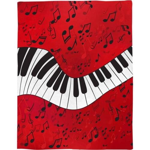 Piano Music Note Red Throw Blanket Portable Soft Bedspread Microfiber Flannel Blankets for Beds