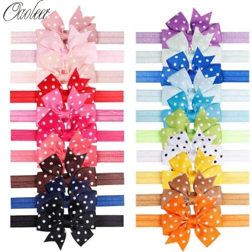 3 Inch 20pcs/Lot Dot Pinwheel Headband for Girls Grosgrain Ribbon Bows Soft Elastics Headwear Handmade Children Hair Accessories