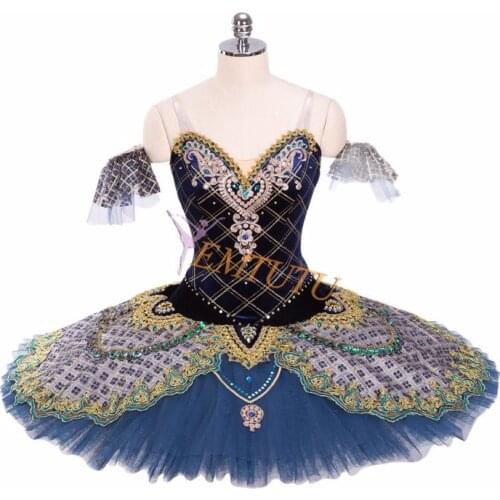 Adult Child Deep Blue Golden Professional Ballet tutu costume Performance Stage ballet costume Competition YAGP ballet tutus