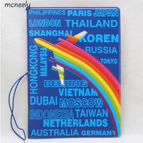 The Travel Network Rainbow plane Bule Passport Holder ,PVC Leather 3D Design Travel Passport Cover Passport Wallet 14*10CM