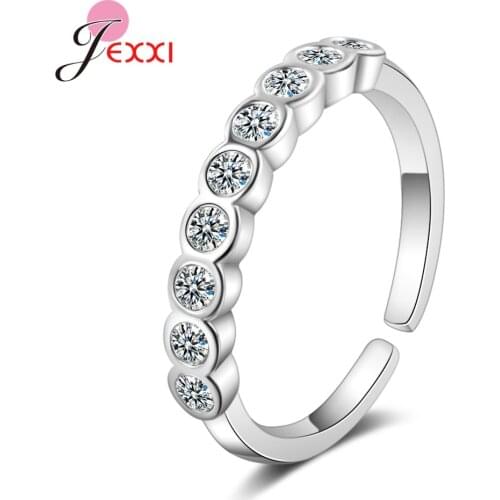 Factory Big Sale 925 Sterling Silver Single Row Rhinestone Rings Adjustable Women Girls Fashion Wedding Bands Fast Shipping