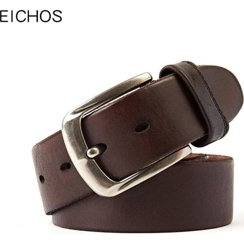 EICHOS Men Belt Leather Luxury Brand Genuine Leather Strap Vintage Wide Layer Cowhide Alloy Pin Buckle Belts For Men Jeans Belts