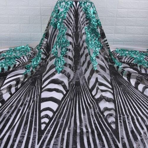 Green French Sequined Lace Fabric Comfortable Nigerian Wedding Mesh Lace 5 Yards African Lace Fabric For Men Women Party A1758