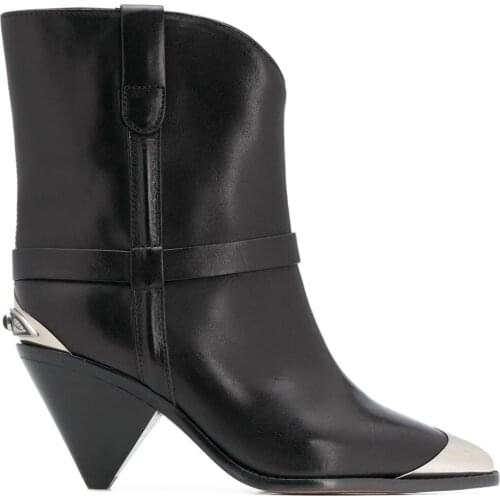 Women Shoes Paris Lamsy Metal-insert Boots Black Leather Steel Cap Boots