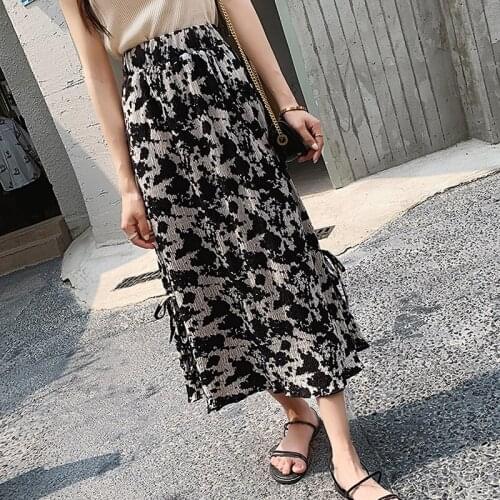 Printed Pleated Long Korean Fashion High-Waisted Vintage Spring Autumn Summer WomenS Clothing Skirts Vetement Femme 2021