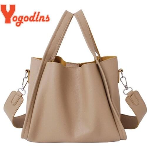 Yogodlns Simple Bucket Bag For Women PU Leather Shoulder Bag Large Capacity Crossbody Bag Casual Composite Handbag Lady Purse