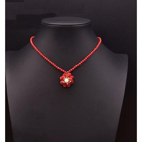 Red Coral Beads Choker Natural Freshwater Pearl Flower Pendant Necklace For Women Fashion Jewelry Vintage Collar Bohemian Bibs