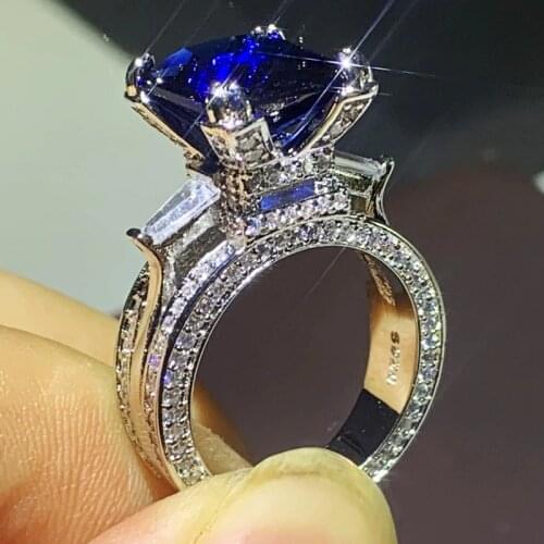 Choucong Brand New Unique Luxury Jewelry 925 Sterling Silver Blue Sapphire Big CZ Diamond Party Eiffel Tower Women Wedding Ring