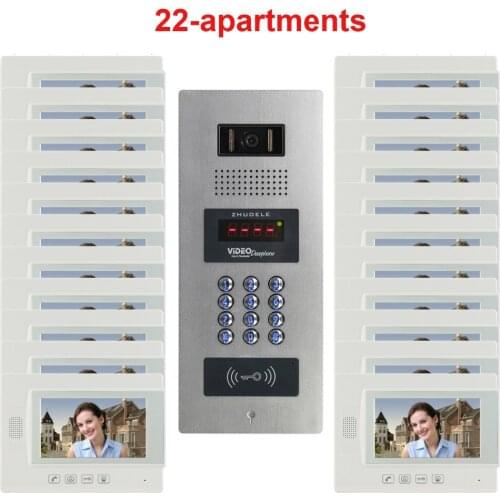 ZHUDELE Building Home Intercom System 7" TFT monitor Security Intercom Video Door Phone 22 Units Apartments Available
