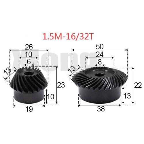 1.5M-16 / 32Teeths 1: 2 Ration Precision Spiral Bevel Gear Spiral Bevel Gear