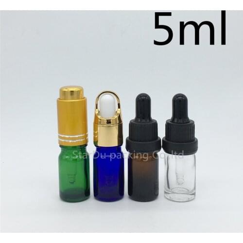 10pcs 5ml Blue,Amber,Green,Clear Glass Essential Oil Bottle With Dropper, 5ml Glass Dropper Container