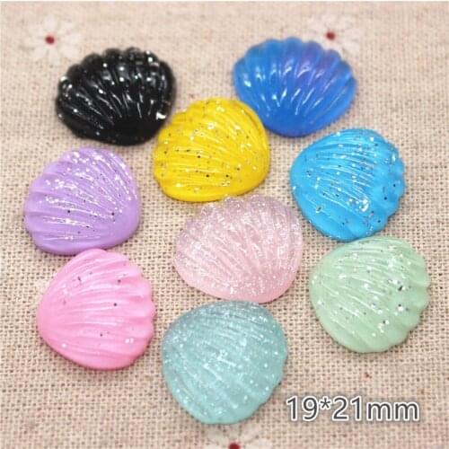 20pcs 19*21mm Mix Colors Glitter Resin Seashell Flatback Cabochon DIY Jewelry/Craft Decoration