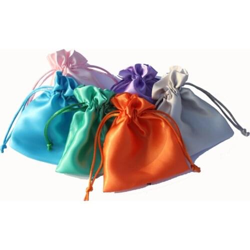 30 Color soft satin drawstring Hair Extension Packaging jelwery gift pouched customize size and logo