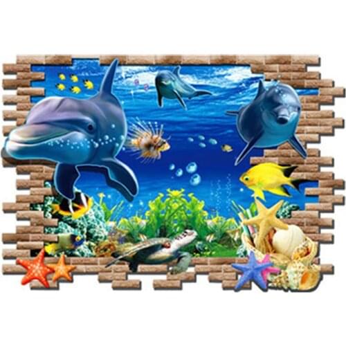 3D Underwater World dolphin wall stickers for kids baby rooms bedroom home decoration mural poster Animals sticker art decals