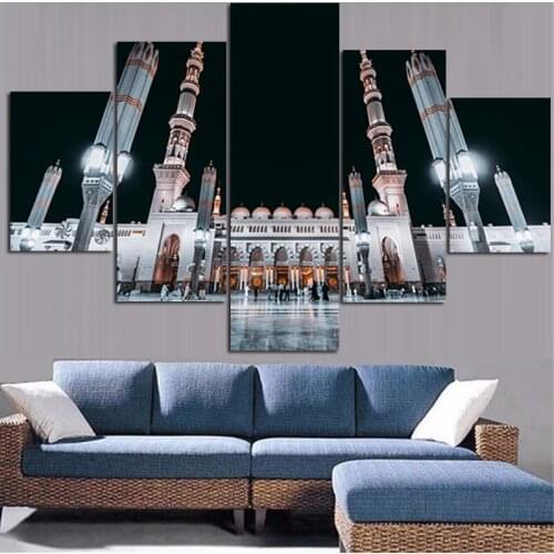 5Panel HD Print Mecca Architecture Mosque Islamic Religious Landscape on Canvas Poster Art Wall Modular Painting for Living Room
