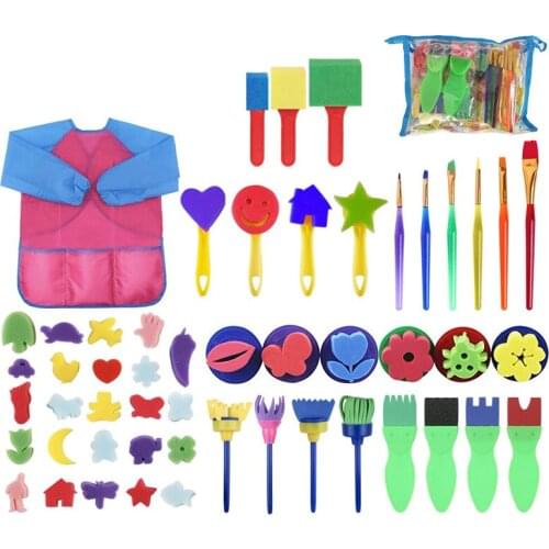 52Pcs/Set Kids Sponge Paint Brush DIY Painting Rollers Apron Arts Crafts Tool for Children Funny creative Sponge, Nylon Reusable