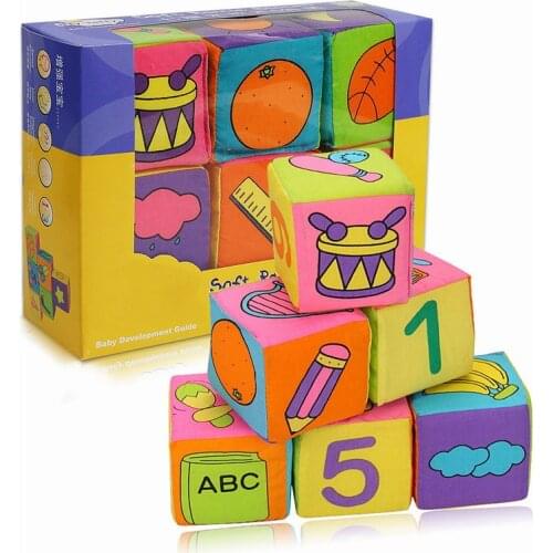 6Pcs New Infant Baby Cloth Doll Number Cloth Building Blocks Toy Soft Rattle early Educational Fruit Baby Rattles Play Cube Gift