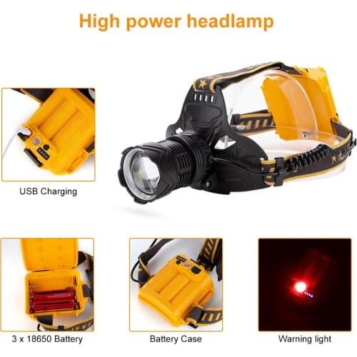 7 Modes P50 XPE LED Headlight Telescopic Focus Torch 50W Headlight Power by 3*18650 Battery 90°Rotated for Camping Flashlight