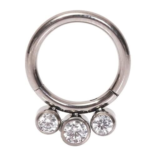 ASTM F136 Titanium 3 Stones Cluster Hinged Clicker Rings Piercing