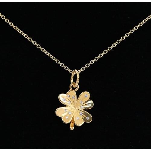 Authentic S925 Sterling Silver Shine Lucky Four-Leaf Petals With Crystal Necklace For Women Wedding fit Lady Fine Jewelry