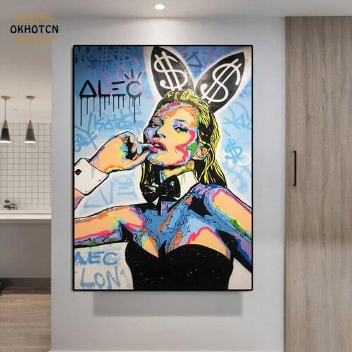 Bunny Girl Graffiti Canvas Painting Abstract Art Posters and Prints Sexy Woman Wall Art for Living Room Modern Home Decoration