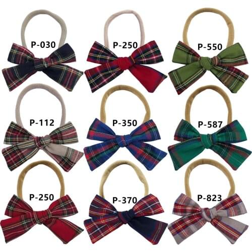 BEILARRY Baby Girls Hand Knot Bow Headbands Plaid Cotton Bow Elastic Hair Bands Headwear Baby Kids Hair Bow Accessories