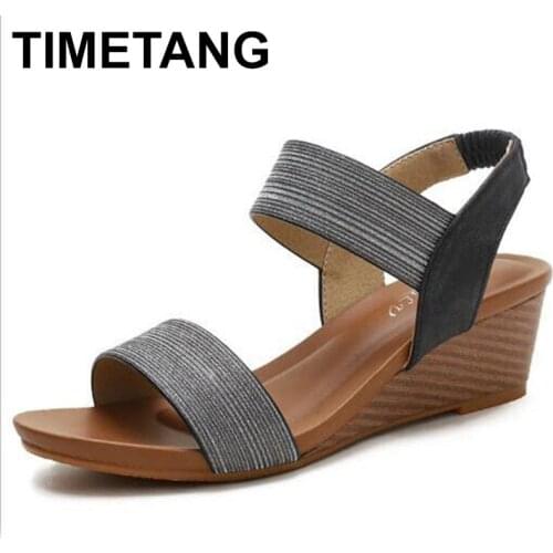 TIMETANG36-42 Sandals Womens Word With Roman Shoes 2021 Europe and America New Summer Plus Size Wedge Sandals Boutique Womens