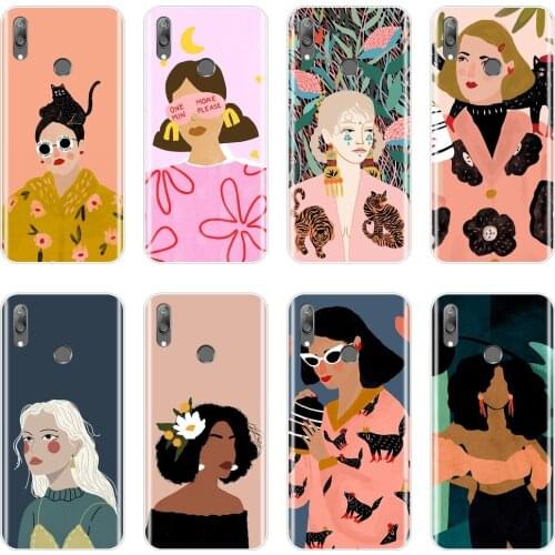 Soft Phone Case For Huawei Y5 Y6 Y7 2019 Silicone Black Girl Aesthetic Fashion Art Back Cover For Huawei Y6 Y7 Y9 Pro Prime 2019
