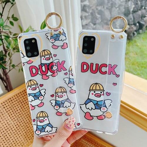 Wrist Strap Case For Samsung S20 FE A32 S21 S20 Plus Ultra A22 A12 A31 A21S A51 A50 A52 Case Soft Transparent Flower Clear Cover