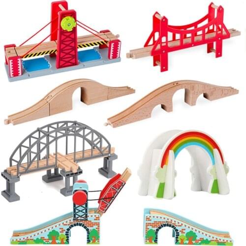 Wooden Railway Train Track Accessories Wooden Bridge Tracks Fit For Biro Wooden Tracks Educational Toys For Children Gifts
