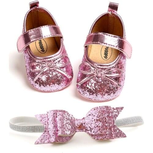 Baby PU Leather Baby Boy Girl Baby Solid Hook & Loop Shoes Bow Soft Soled Non-slip Footwear Crib Shoes