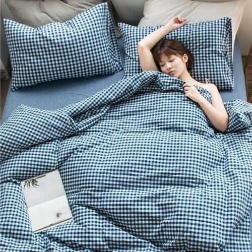 2021 New Home Textile Blue Lattice Duvet Cover Pillowcase Bed Sheet Simple Boy Girls Bedding Sets Single Double Bedlinen