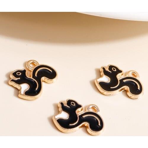 10pcs 14*14mm Cartoon Enamel Mini Squirrel Charms for Jewelry Making Cute Animal Charms DIY Pendants Earrings Necklaces Findings