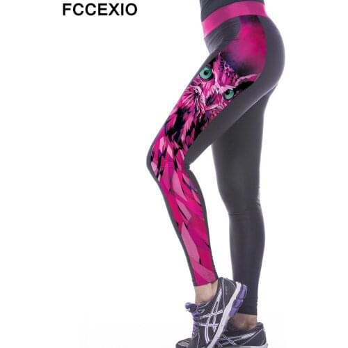 FCCEXIO Wholesale High Waist Workout Leggings 3D Print Pink Owl Legging Push Up Breathable Fitness Women Pants Sporting Leggins