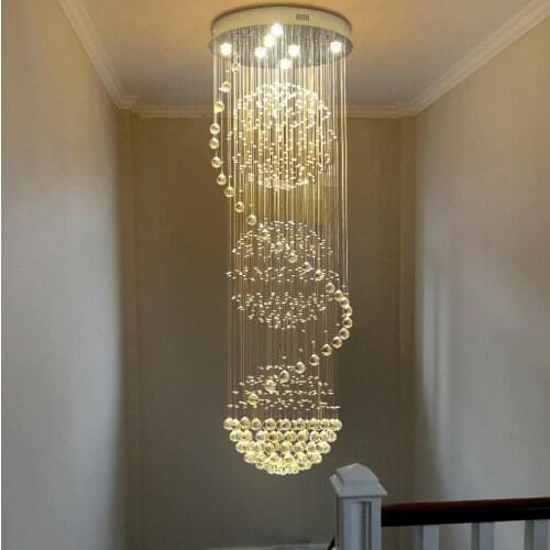 New Restaurant K9 Crystal Chandelier Lighting Stair Rotating For Villa Building Floor Living Room Long Chandelier Lamp Indoor