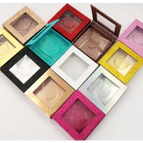 Square Glitter Eyelash Boxes Muti Color Paper Clamshell Plastic Packaging Case Cosmetic Packing Box Outdoor Popular SN1510