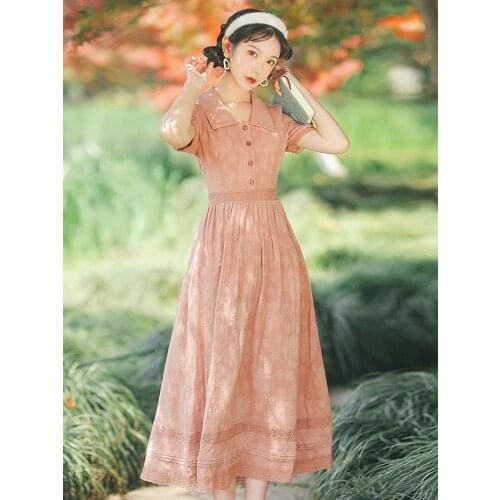 Summer New Womens Clothing Ins Cotton Jacquard Lace Literary French Girl Style Dress Retro Holiday Style Thin Long Dress