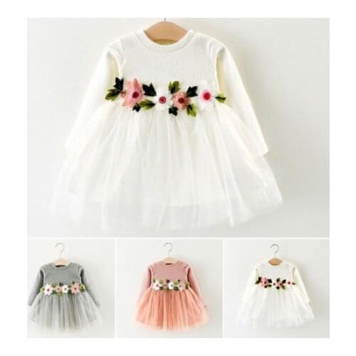 Cute Pretty Toddler Baby Girls Dress Flower Long Sleeve Lace Dress Princess Party Prom Tulle Dresses Baby Clothing