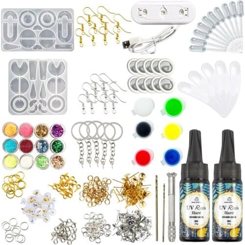 Crystal Epoxy Resin Set Earring Pendant Casting Silicone Mould with Clear Hard UV Resin DIY Jewelry Making Tools