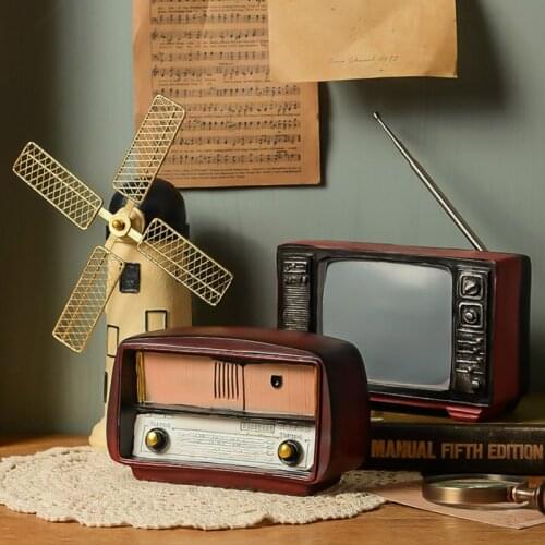 Nostalgic Retro Resin Decoration Realistic Radio Television Jukebox Windmill Ornaments Figurines Miniatures Home Room Decor Gift