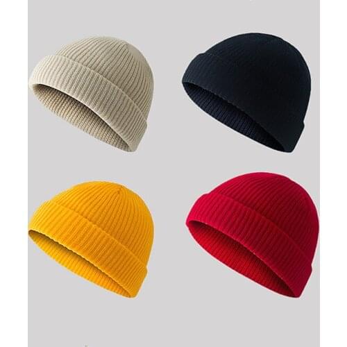 New Fashion Mens Beanie Winter Knit Hat Boy Skullcap Sailor Cap Cuffs Retro Navy Short Hat Solid Color Unisex Autumn Warm Cap