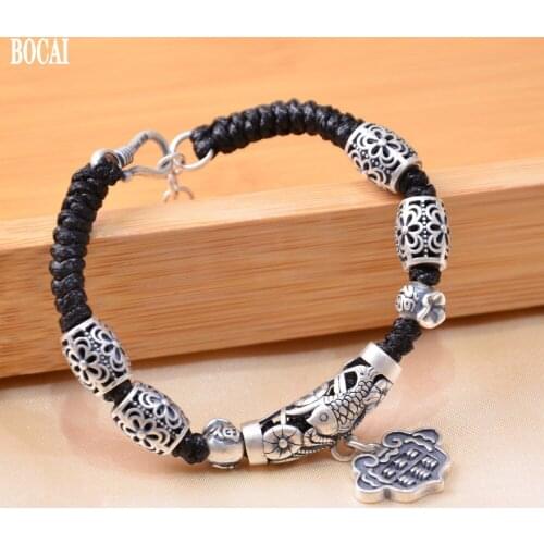 BOCAI New Real s999 pure silver DIY womens bracelet more than every year abacus lotus fish bracelet