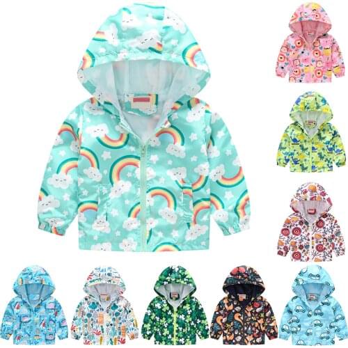 Toddler Kids Clothing Baby Grils Boys clothes Sun Autumn Print Jacket Zipper Hooded Windproof Coat baby Jacket baby boy Coat