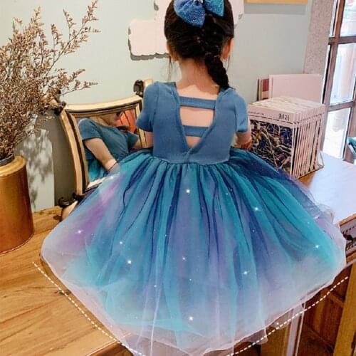 Girls Dress Dreamy Gradient Princess Dress Summer Fashion Blue Princess Kids Girls Clothing 2-6 Years Kids Frocks Clothes