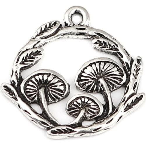 10Piece Fashion Metal Mushroom Pendants Antqiue Silver Color Necklace Earrings Charms DIY Making Handmade Jewelry Gift 21mm/26mm