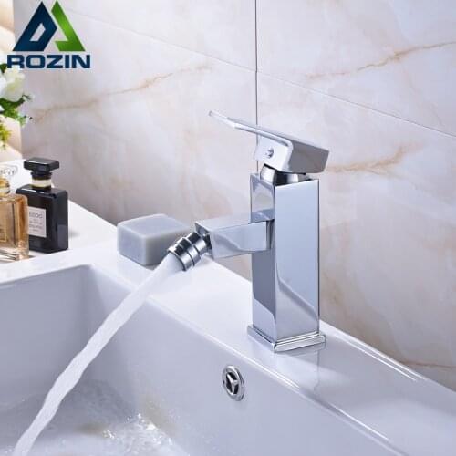 Polished Chrome Single Lever Bathroom Bidet Faucet Deck Mounted Square Mixer Taps Women use Faucet