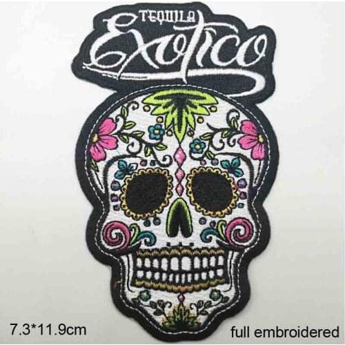 Full Embroidered Skull Head With Words Colorful Beautiful Fish Iron On Embroidered Clothes Patches For Garment Wholesale