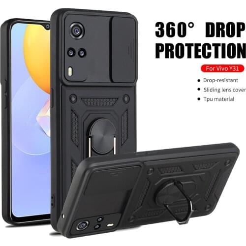 Shockproof Stand Ring Case For VIVO Y31 Push Pull Camera Protection Phone Back Cover Shell Coque For VI VO Y51 Y 31 51 31Y 6.58"