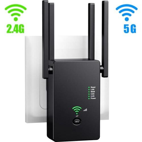 2.4G/5G US/EU Plug WiFi Repeater Wireless Wifi Extender 1200Mbps Wi-Fi Amplifier Long Range Wi Fi Signal Booster Wifi Repiter